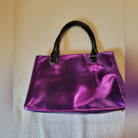 Shiny Purple Handbag with Black Handles - Picture 8 of 16